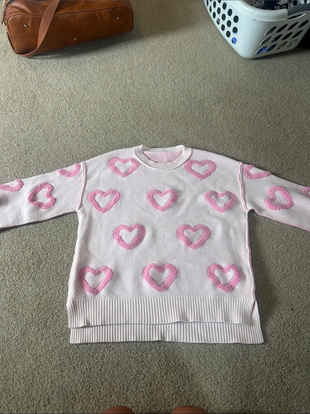 Pink Heart Pattern Crewneck Sweater - Women